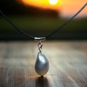 Freshwater Baroque Gray Pearl Black Cord Necklace